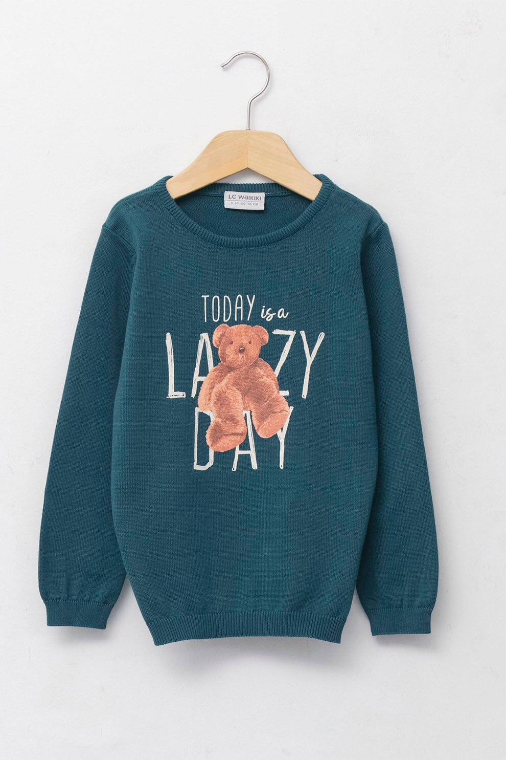 LC WAIKIKI, Pulover de bumbac cu imprimeu grafic, Albastru petrol/Maro, 104-110 CM