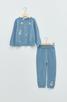 LC WAIKIKI, Set de pulover si pantaloni, 2 piese, Albastru inchis melange LC WAIKIKI, Set de pulover si pantaloni, 2 piese, Albastru inchis melange