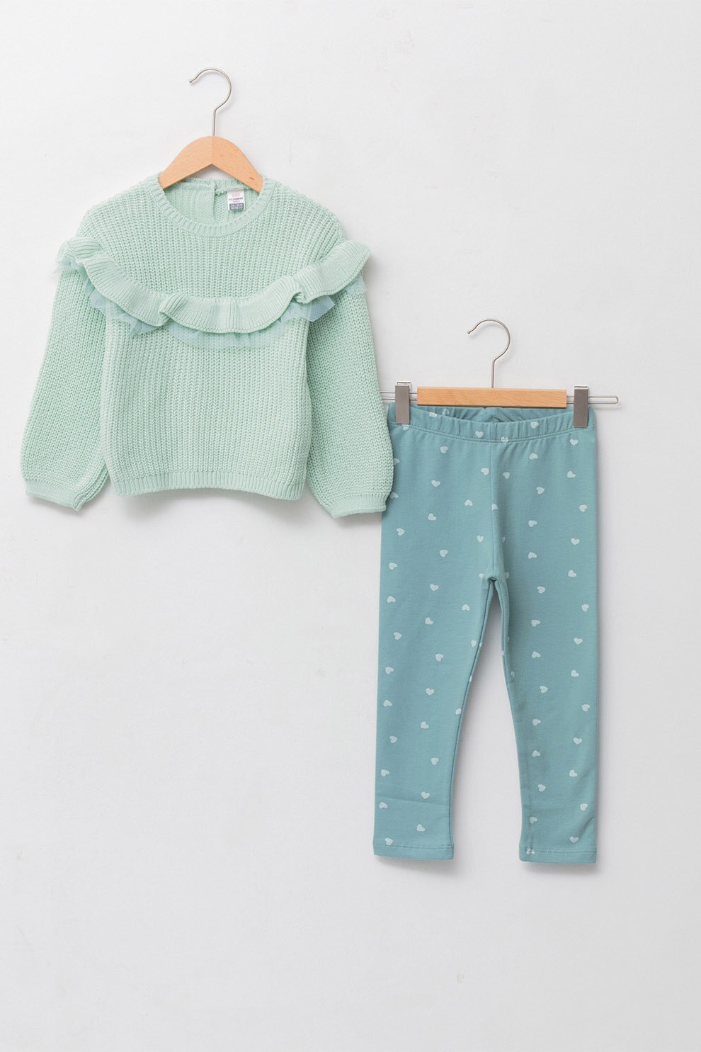 LC WAIKIKI, Set de pulover si colanti - 2 piese, Albastru inchis/Verde menta