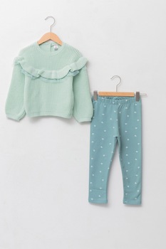 LC WAIKIKI, Set de pulover si colanti - 2 piese, Albastru inchis/Verde menta LC WAIKIKI, Set de pulover si colanti - 2 piese, Albastru inchis/Verde menta