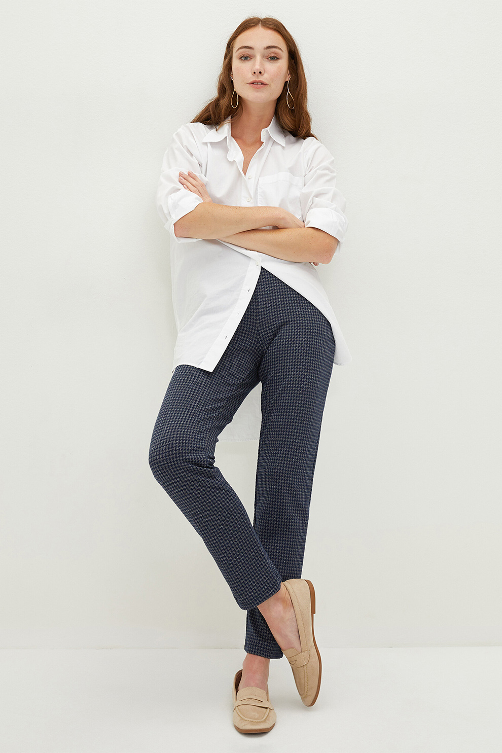 LC WAIKIKI, Pantaloni cu imprimeu houndstooth, Bleumarin inchis/Gri inchis