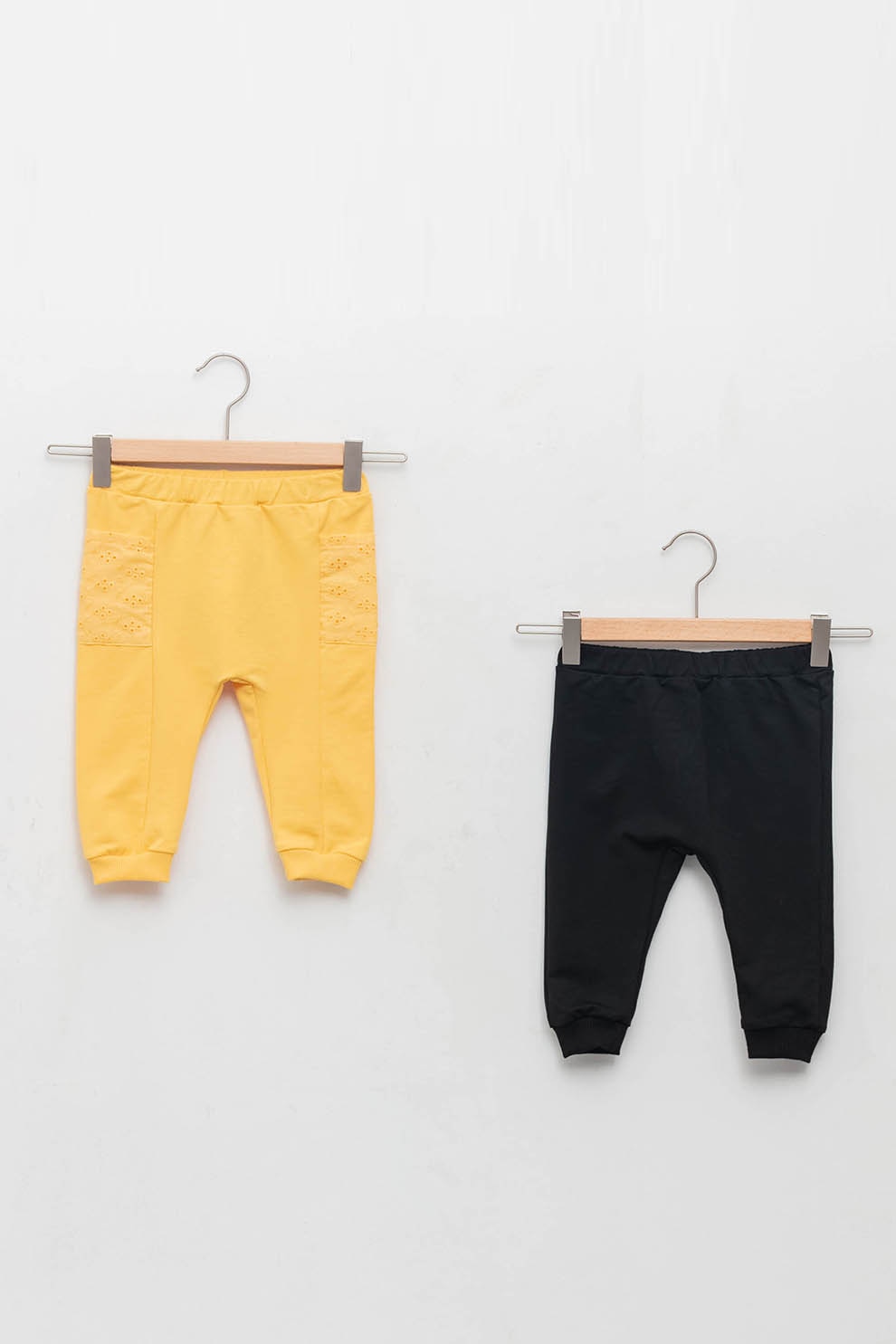 LC WAIKIKI, Set de pantaloni cu talie elastica, 2 piese, Negru/Galben