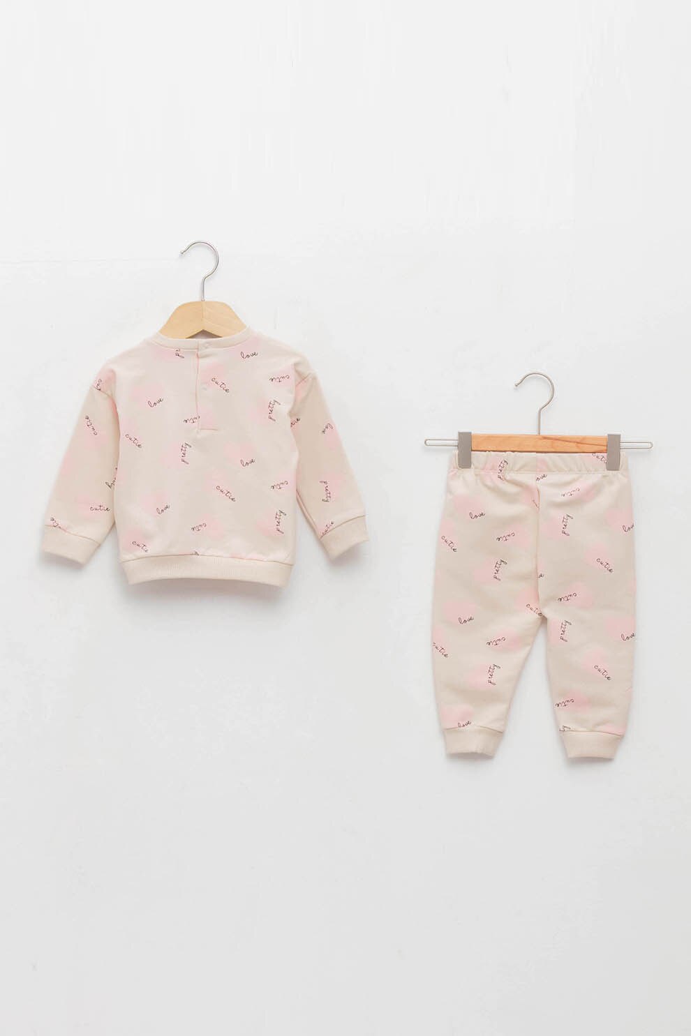 LC WAIKIKI, Set de pantaloni si bluza sport cu imprimeu - 2 piese, Roz pal