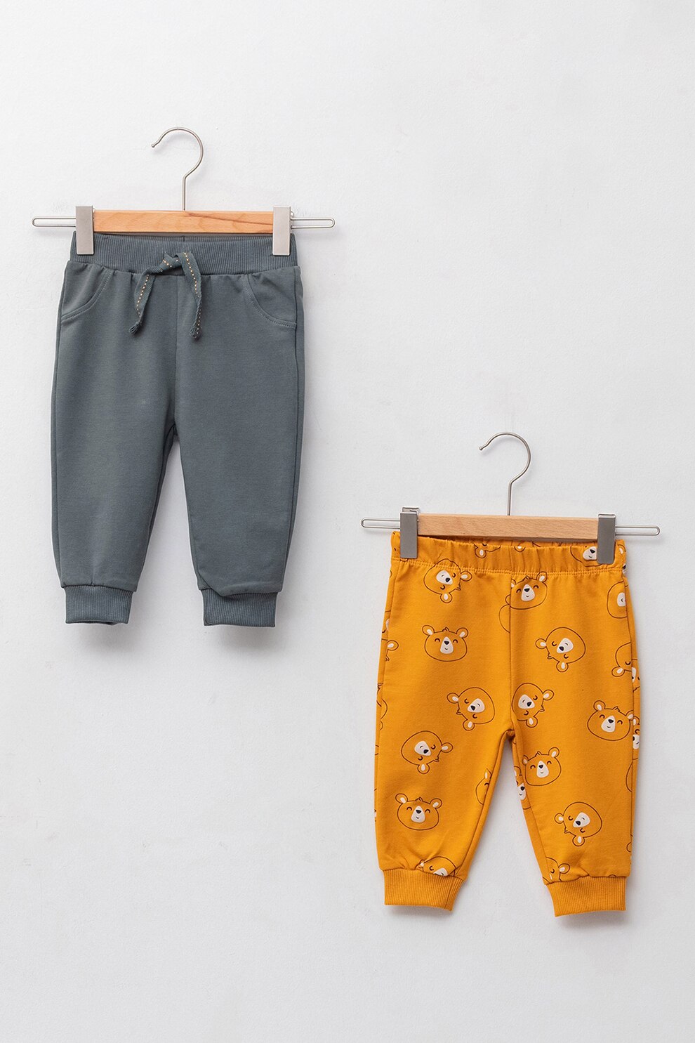 LC WAIKIKI, Set de pantaloni sport cu ursuleti - 2 perechi, Gri/Galben mustar