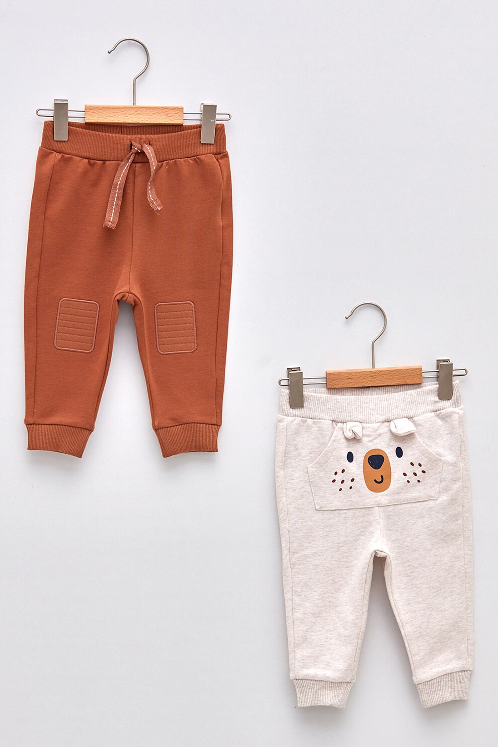 LC WAIKIKI, Set de pantaloni sport cu ursulet - 2 perechi, Maro/Crem