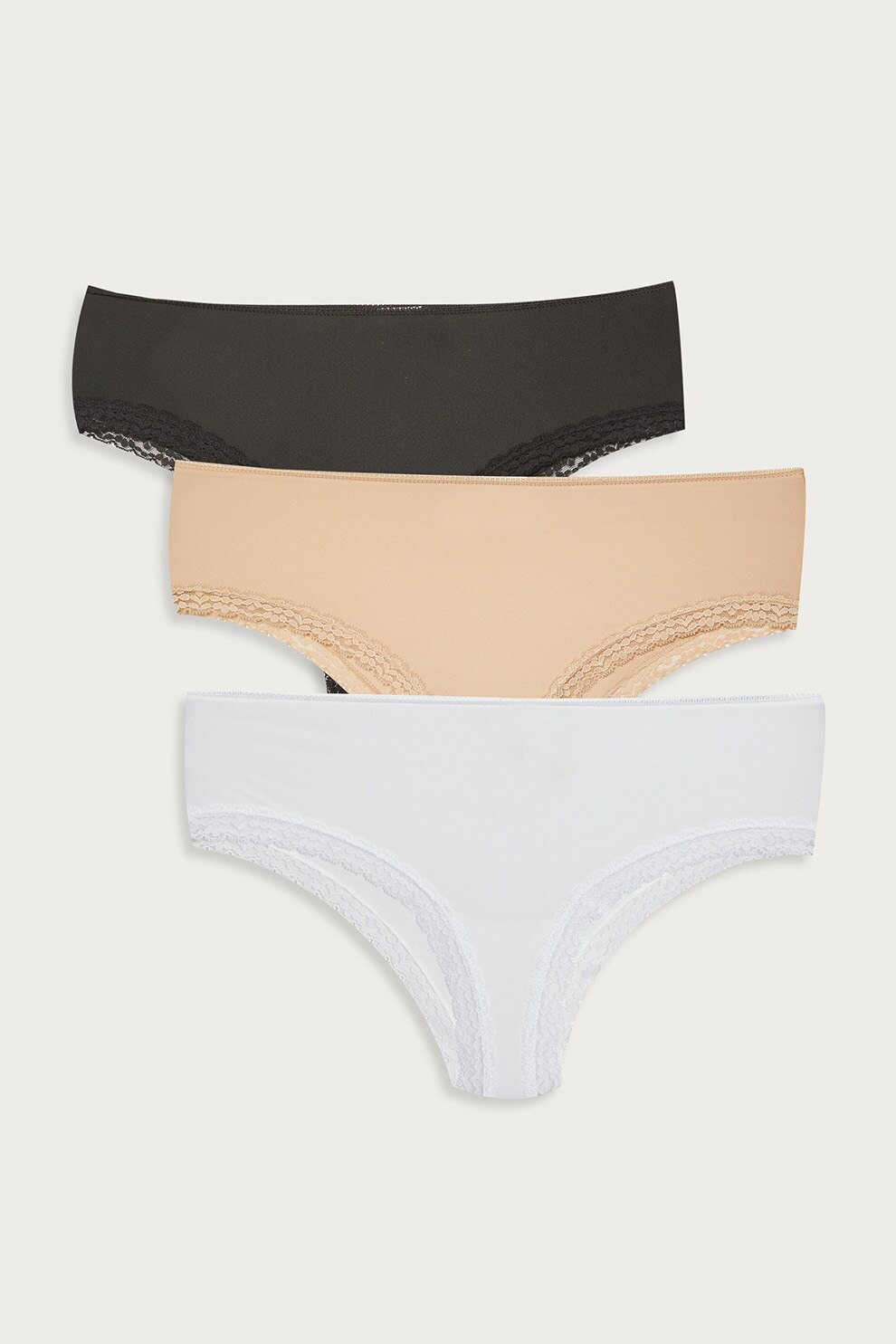 LC WAIKIKI, Set de chiloti cu terminatii de dantela - 3 perechi, Alb/Bej/Negru