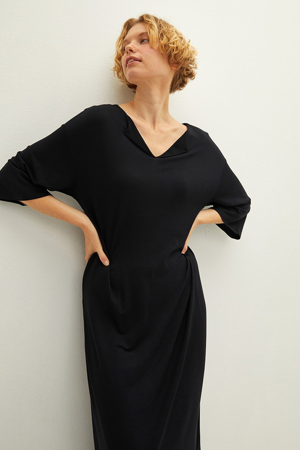 LC WAIKIKI, Camasa de nopte lejera, cu maneci 3/4, Negru