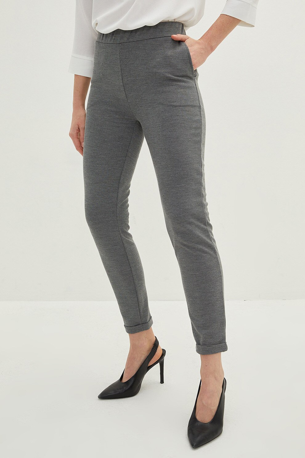 LC WAIKIKI, Pantaloni cu talie elastica, Gri melange