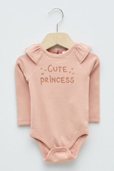 LC WAIKIKI, Body cu maneci lungi si imprimeu text, Piersica, 80-86 CM LC WAIKIKI, Body cu maneci lungi si imprimeu text, Piersica, 80-86 CM