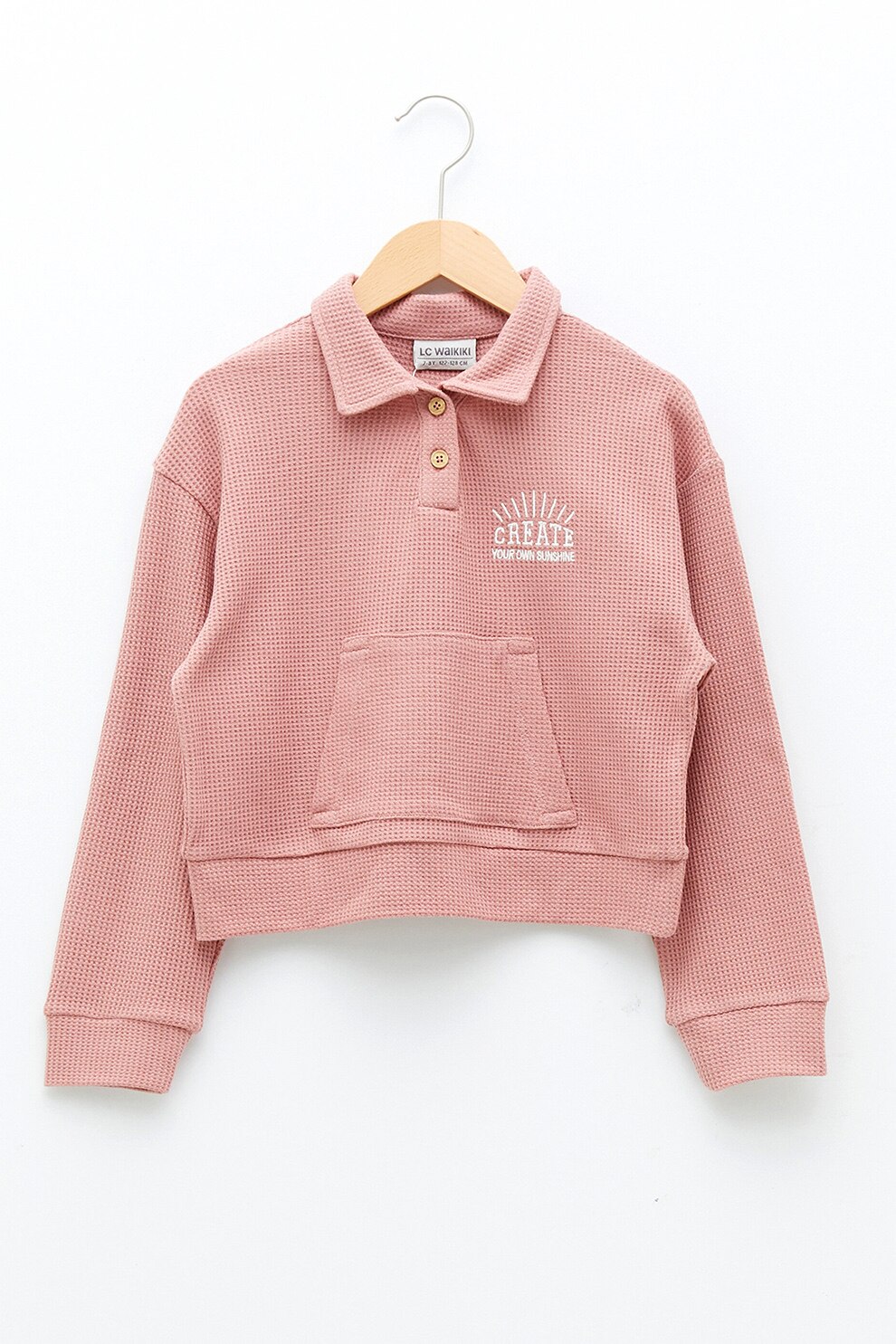 LC WAIKIKI, Set de bluza sport texturata si pantaloni - 2 piese, Roz prafuit