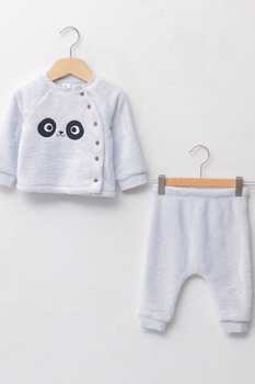 LC WAIKIKI, Set de bluza din plus si pantaloni cu inchidere asimetrica, Bleu melange LC WAIKIKI, Set de bluza din plus si pantaloni cu inchidere asimetrica, Bleu melange