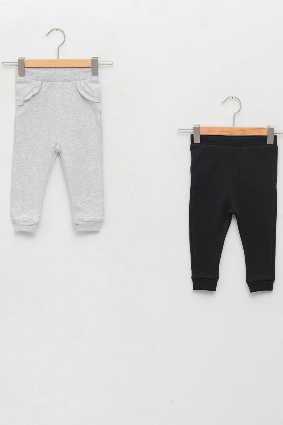 LC WAIKIKI, Pantaloni cu talie elastica - 2 perechi, Negru/Gri deschis melange