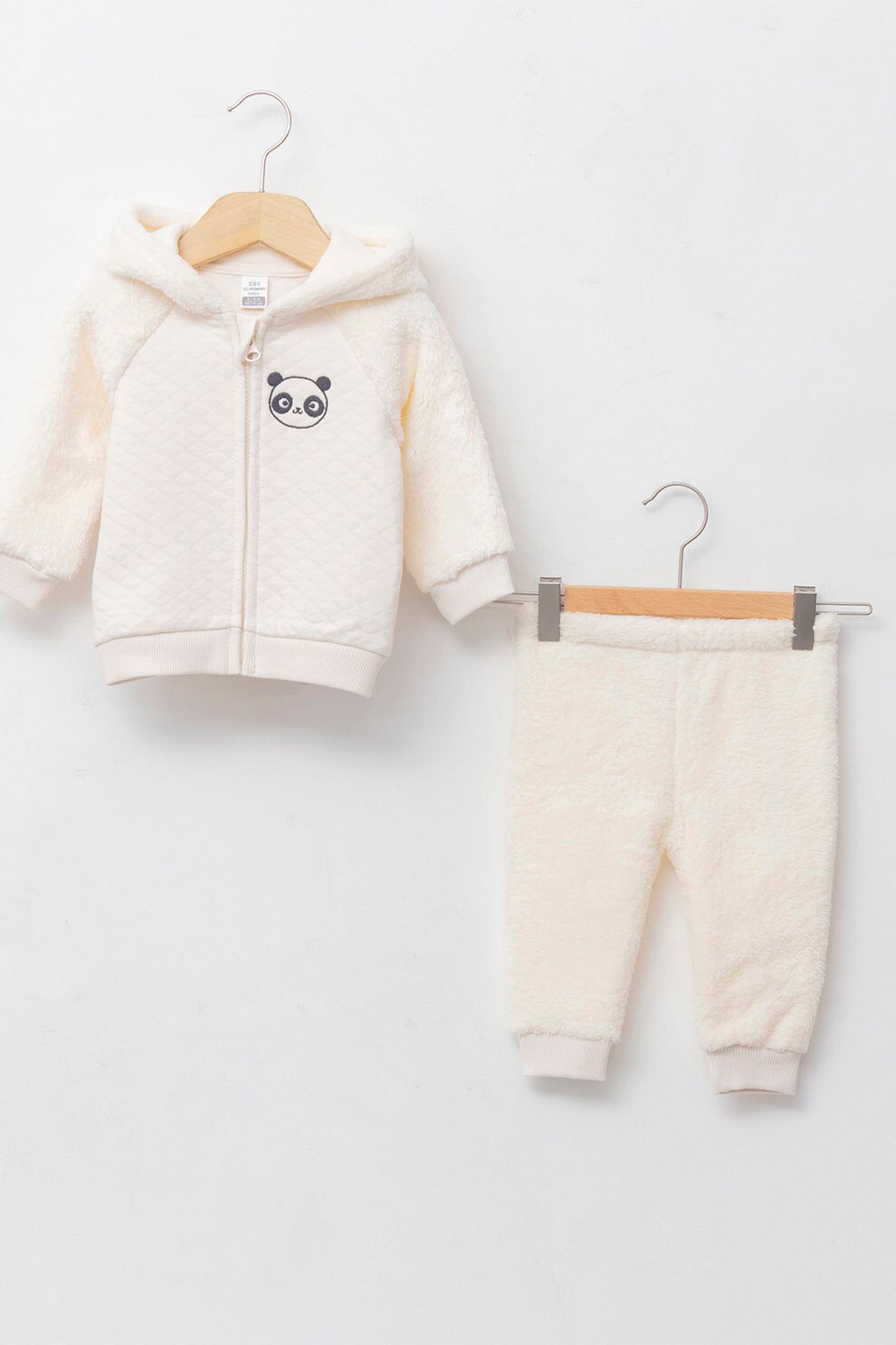 LC WAIKIKI, Set de hanorac din plus si pantaloni, Crem, 62-68 CM