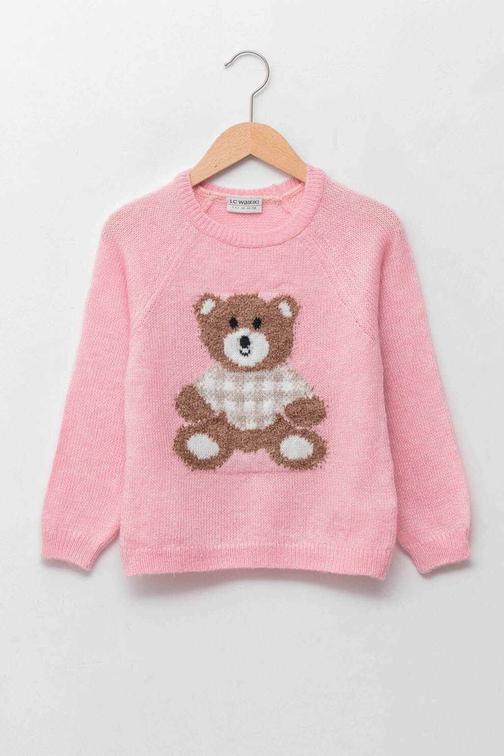 LC WAIKIKI, Pulover cu decolteu rotund si imprimeu grafic, Roz, 110-116 CM