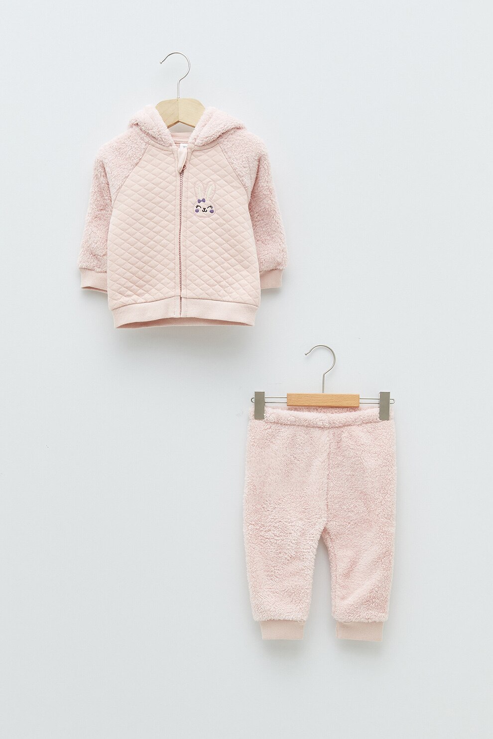 LC WAIKIKI, Set de hanorac texturat si pantaloni, Roz deschis