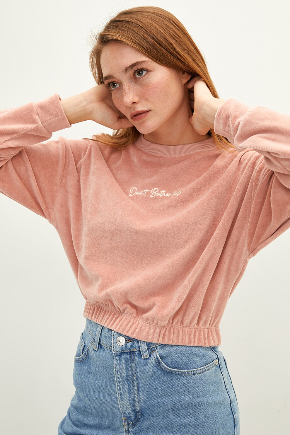 LC WAIKIKI, Bluza sport crop cu text, Roz somon