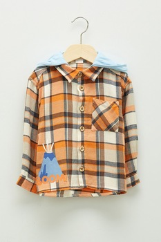 LC WAIKIKI, Camasa in carouri cu gluga, Oranj/Albastru/Crem LC WAIKIKI, Camasa in carouri cu gluga, Oranj/Albastru/Crem