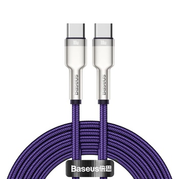 Cablu de date Baseus Cafule, 100W, 5A, QC, USB-C / USB-C, 2 m, Nailon, Mov Cablu de date Baseus Cafule, 100W, 5A, QC, USB-C / USB-C, 2 m, Nailon, Mov