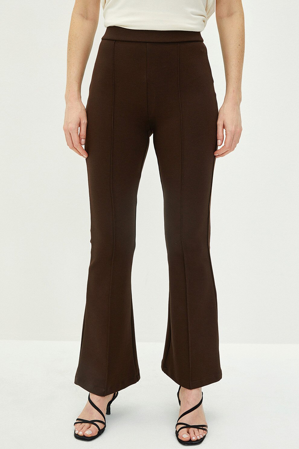 LC WAIKIKI, Pantaloni evazati cu talie inalta, Maro inchis