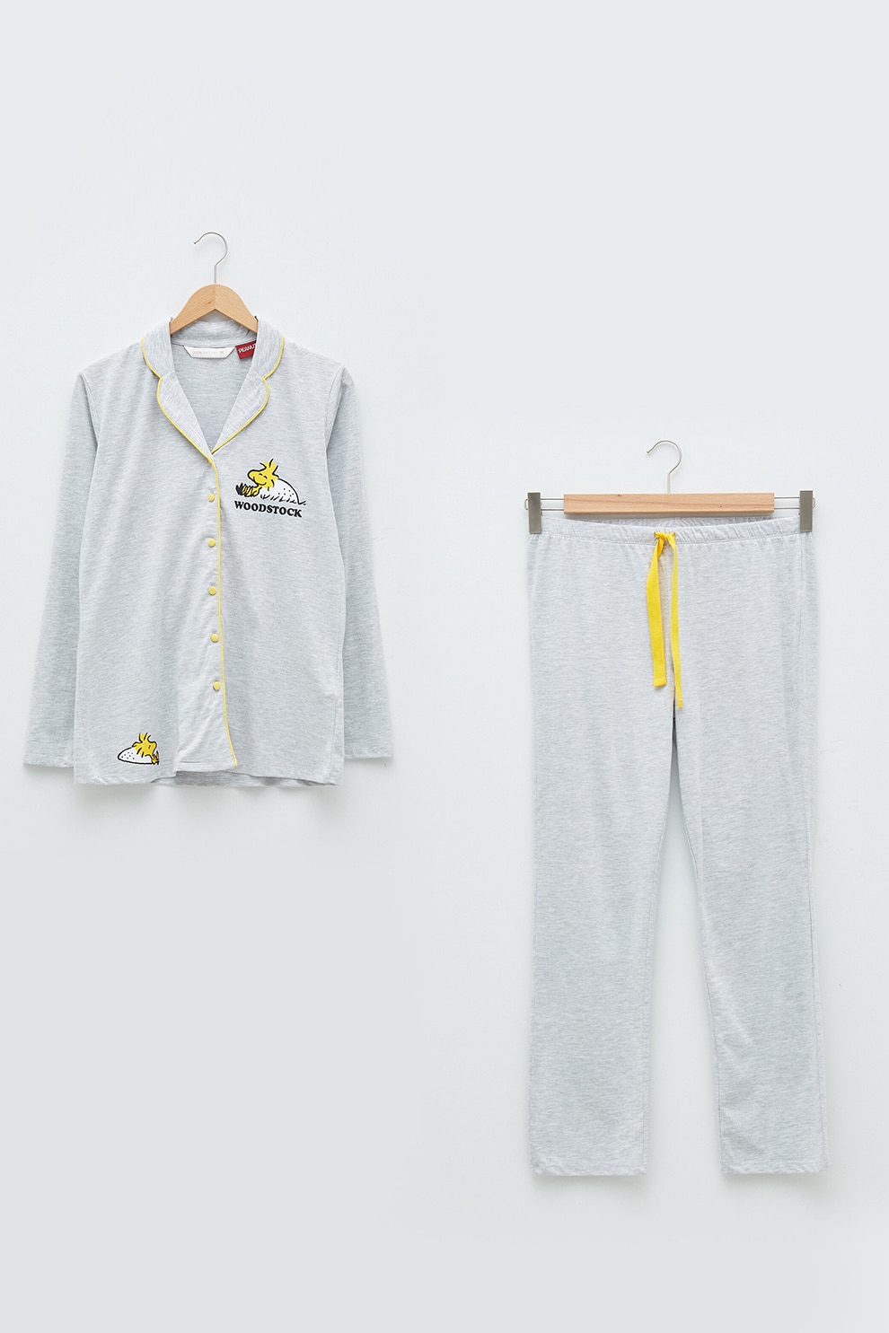 LC WAIKIKI, Pijama cu o camasa cu maneci lungi, Gri melange/Galben