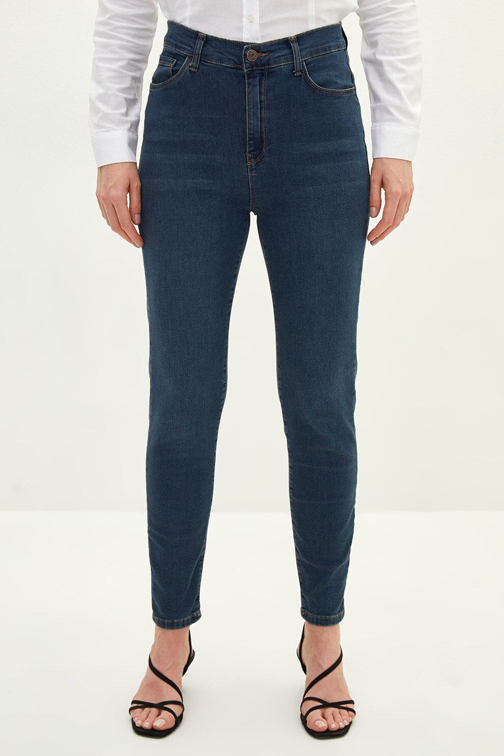 LC WAIKIKI, Blugi slim fit cu talie inalta, Albastru petrol, M