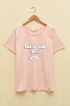 LC WAIKIKI, Pijama cu imprimeu text, Roz LC WAIKIKI, Pijama cu imprimeu text, Roz