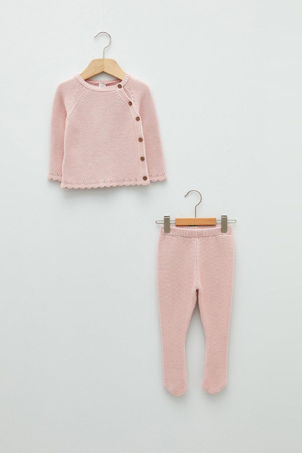 LC WAIKIKI, Set de cardigan tricotat si pantaloni cu botosei, Roz, 74-80 CM