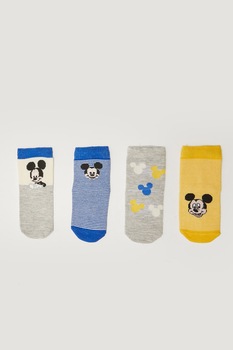 LC WAIKIKI, Set de sosete cu imprimeu Mickey Mouse - 4 perechi, Gri/Albastru/Galben LC WAIKIKI, Set de sosete cu imprimeu Mickey Mouse - 4 perechi, Gri/Albastru/Galben