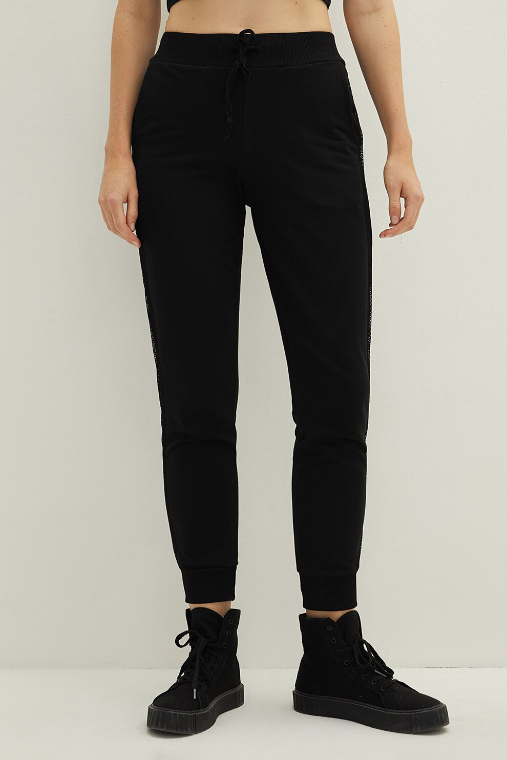 LC WAIKIKI, Pantaloni sport regular fit cu garnituri de plasa, Negru
