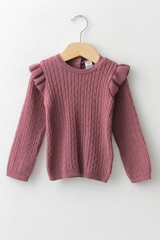 LC WAIKIKI, Pulover din amestec de bumbac cu volane, Violet prafuit LC WAIKIKI, Pulover din amestec de bumbac cu volane, Violet prafuit