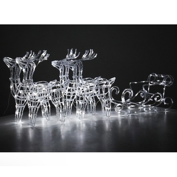 Sanie cu 4 reni, 246 LED-uri albe si 14 LED-uri flash, Hoff, acril Sanie cu 4 reni, 246 LED-uri albe si 14 LED-uri flash, Hoff, acril