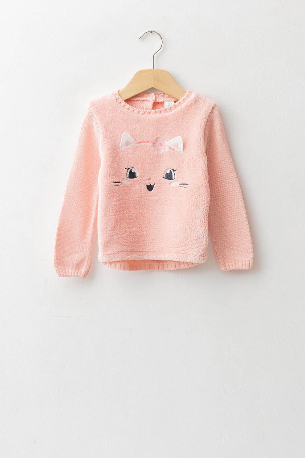 LC WAIKIKI, Pulover cu decolteu la baza gatului si model brodat cu pisica, Roz