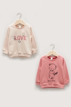 LC WAIKIKI, Set de bluze sport cu imprimeu - 2 piese, Alb/Roz LC WAIKIKI, Set de bluze sport cu imprimeu - 2 piese, Alb/Roz