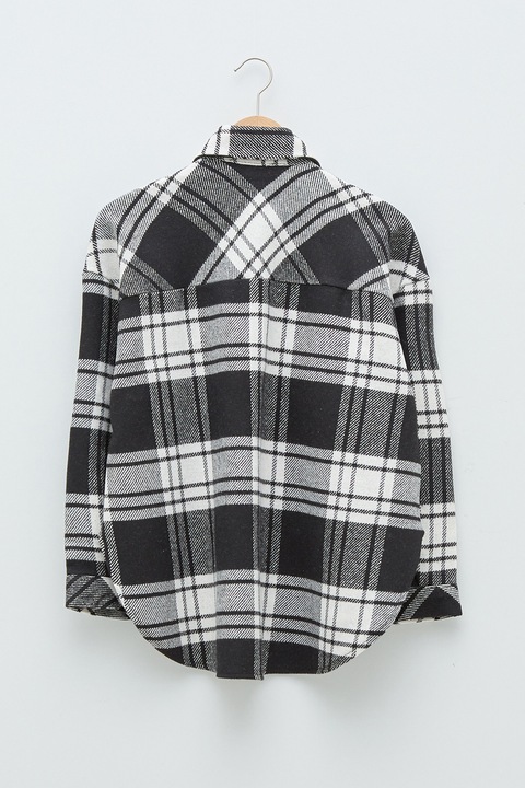 LC WAIKIKI, Jacheta tip camasa cu model in carouri, Negru/Alb, L