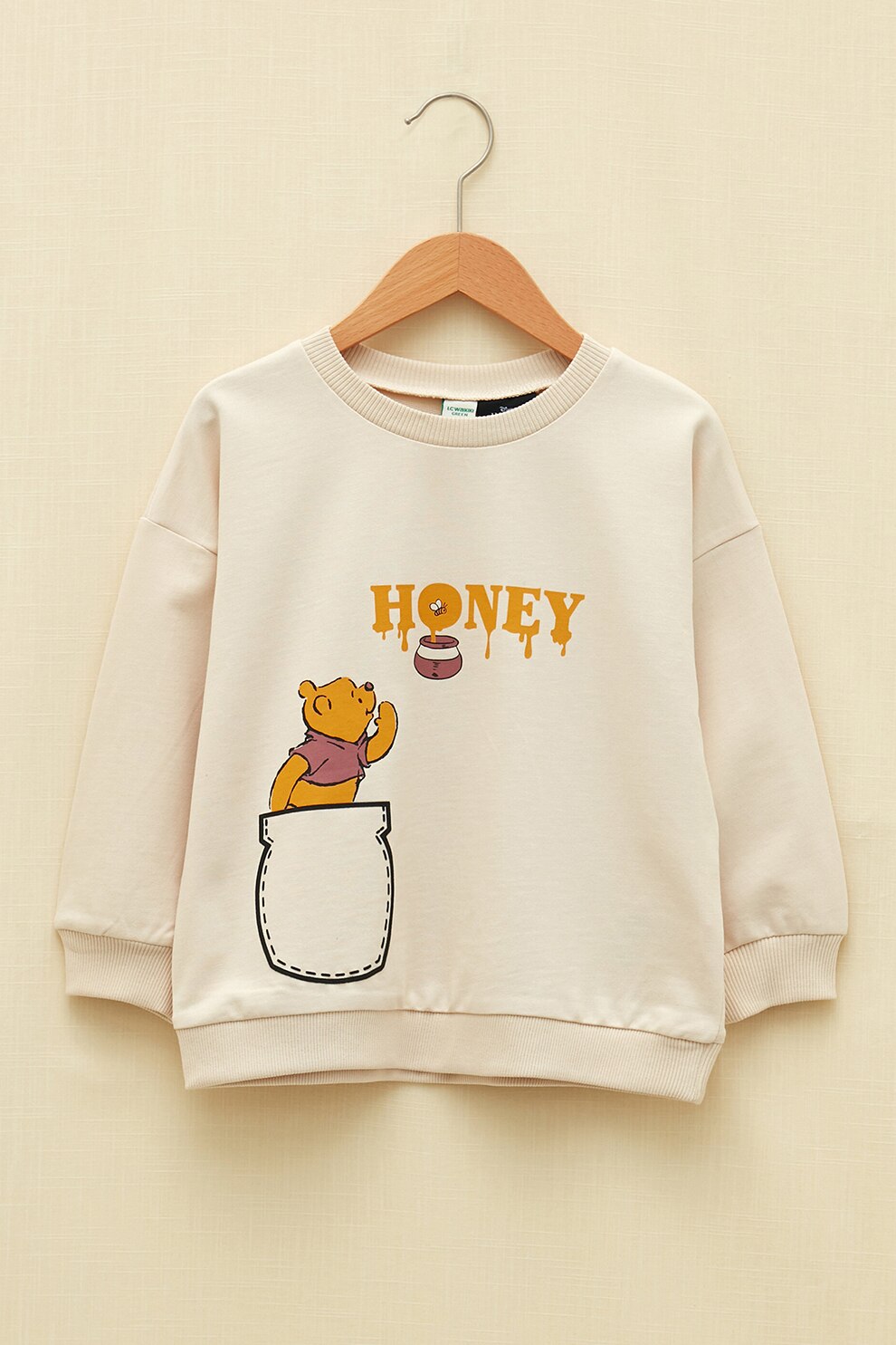 LC WAIKIKI, Bluza sport si pantaloni sport cu tematica Winnie The Pooh, Crem/Gri inchis