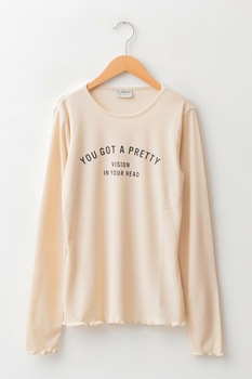 LC WAIKIKI, Bluza cu striatii si imprimeu text, Maro nisip LC WAIKIKI, Bluza cu striatii si imprimeu text, Maro nisip