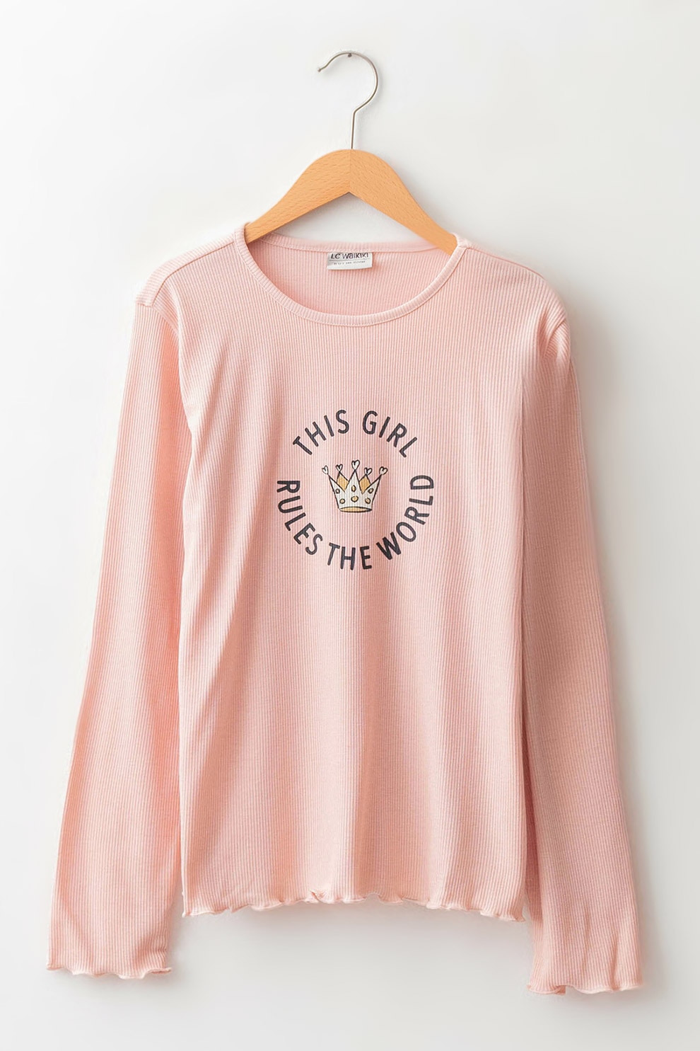 LC WAIKIKI, Bluza cu striatii si imprimeu text, Roz deschis