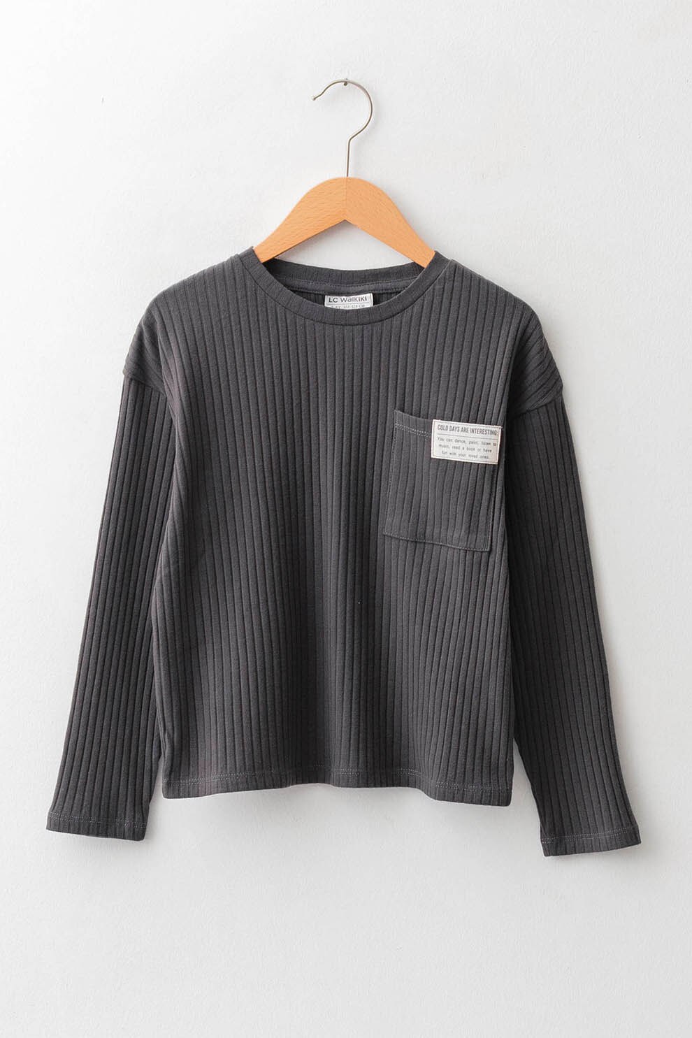 LC WAIKIKI, Bluza cu decolteu la baza gatului si aspect striat, Gri inchis