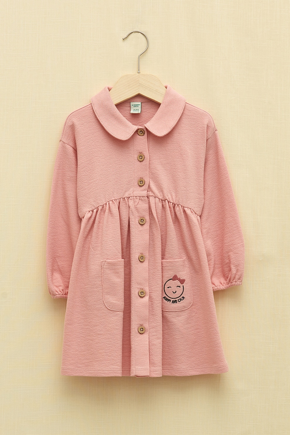 LC WAIKIKI, Rochie de bumbac organic cu guler Peter Pan, Roz somon