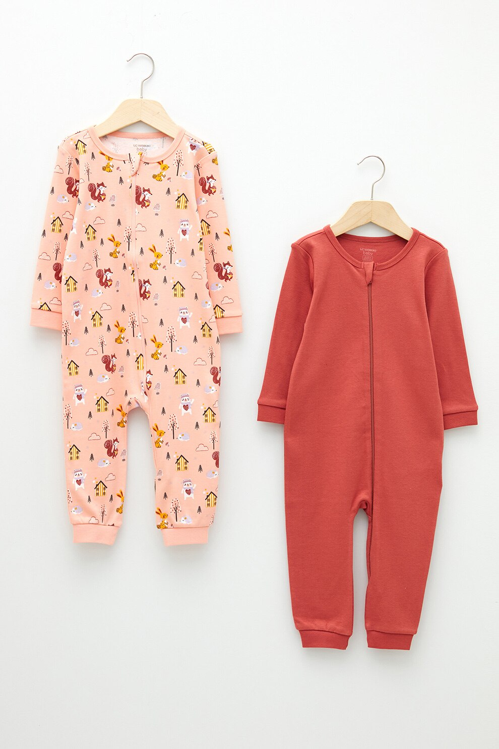 LC WAIKIKI, Set de salopete lungi cu imprimeu - 2 piese, Roz pal/rosu stins