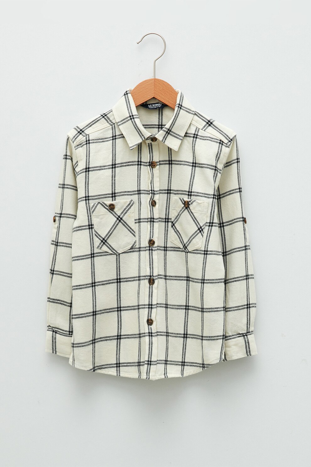 LC WAIKIKI, Camasa de bumbac in carouri cu buzunare aplicate, Alb fildes/Negru