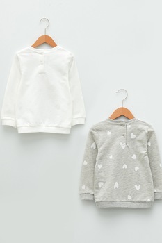 LC WAIKIKI, Set de bluze sport cu imprimeu si decolteu la baza gatului - 2 piese, Gri melange/ Alb LC WAIKIKI, Set de bluze sport cu imprimeu si decolteu la baza gatului - 2 piese, Gri melange/ Alb