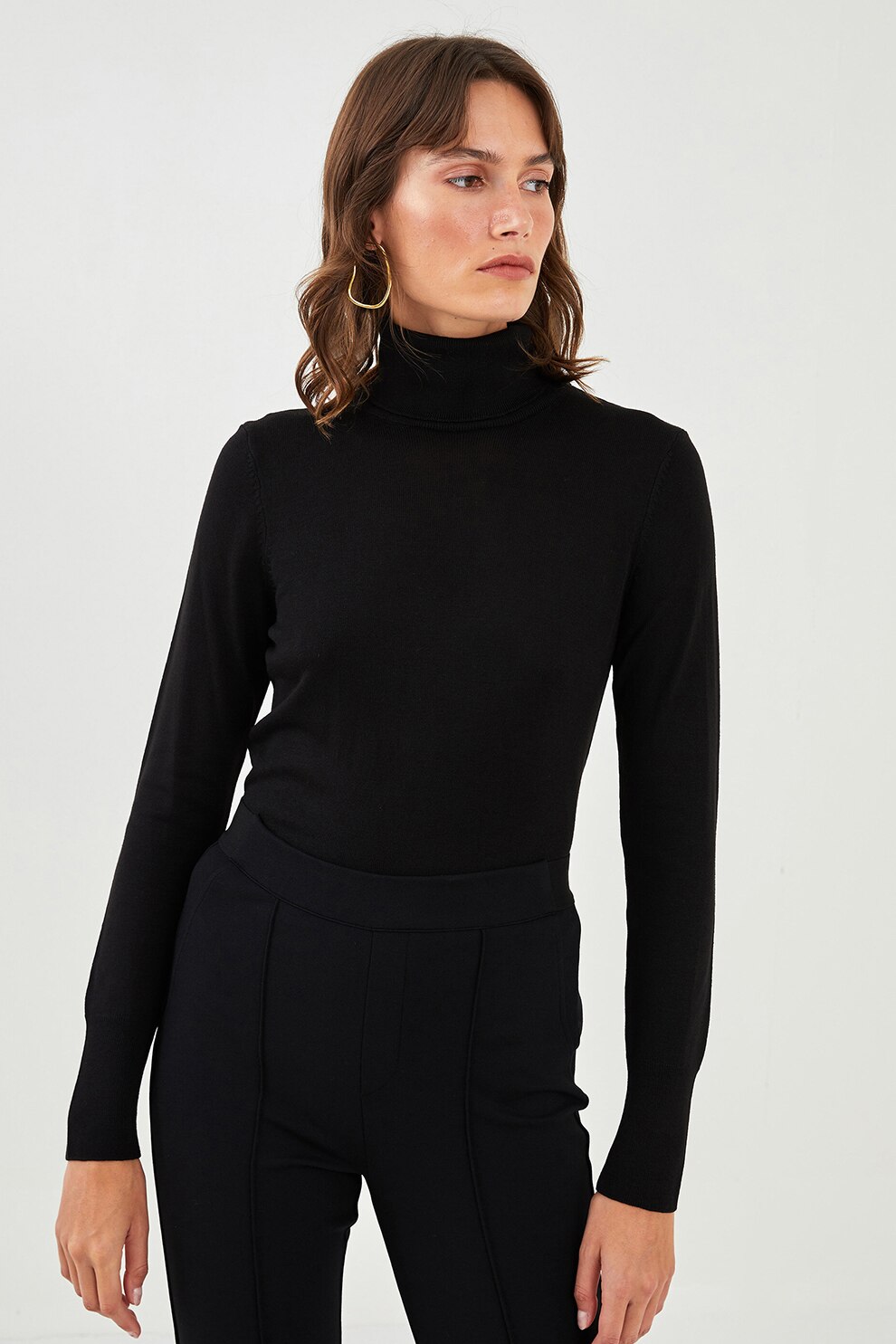 LC WAIKIKI, Pulover tricotat fin cu guler inalt, Negru, M