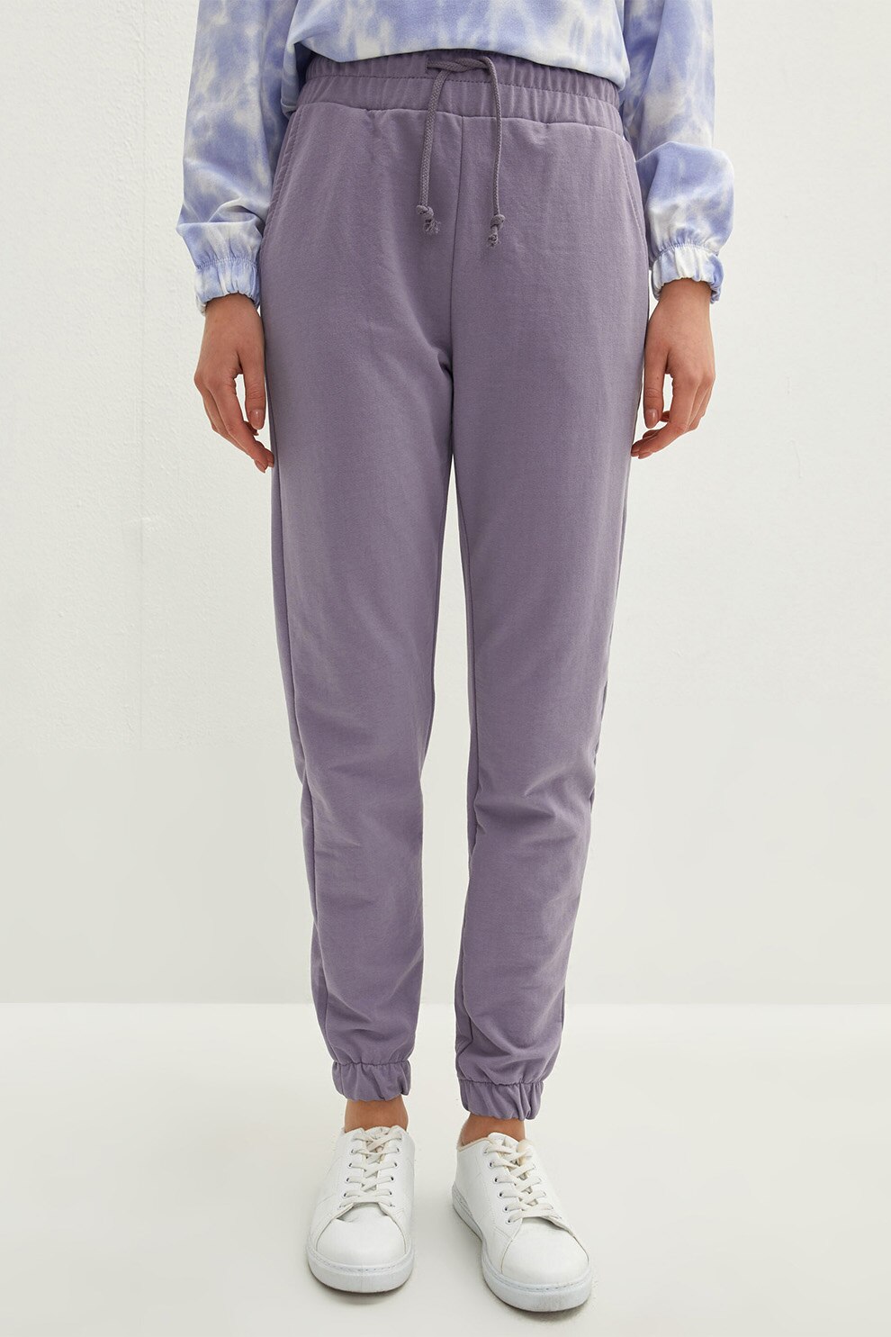 LC WAIKIKI, Pantaloni sport cu snur si talie inalta, Lila prafuit