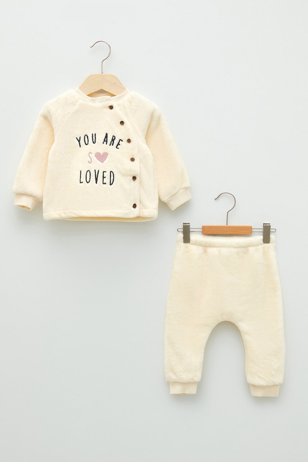 LC WAIKIKI, Set de bluza pufoasa si pantaloni cu inchidere asimetrica, Bej, 56-62 CM