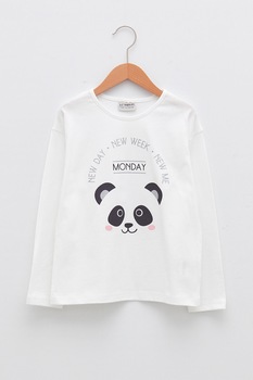 LC WAIKIKI, Bluza de bumbac cu panda, Alb/Negru, 110-116 CM LC WAIKIKI, Bluza de bumbac cu panda, Alb/Negru, 110-116 CM