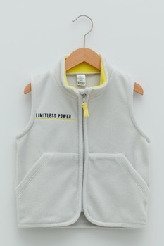 LC WAIKIKI, Vesta din fleece cu text brodat, Gri deschis LC WAIKIKI, Vesta din fleece cu text brodat, Gri deschis