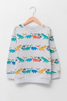 LC WAIKIKI, Bluza sport cu decolteu rotund si imprimeu grafic, Gri melange/Verde/Oranj LC WAIKIKI, Bluza sport cu decolteu rotund si imprimeu grafic, Gri melange/Verde/Oranj