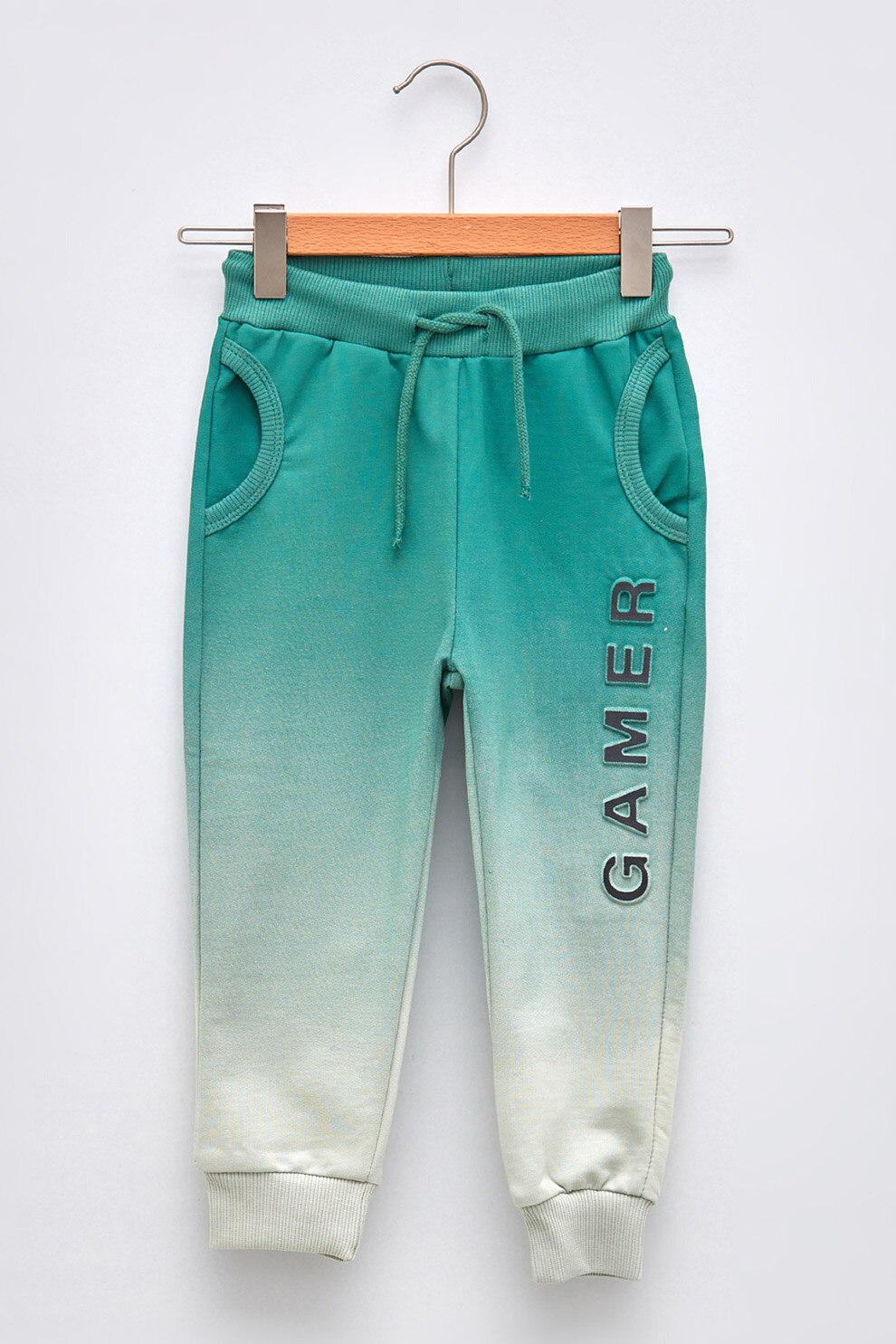 LC WAIKIKI, Pantaloni sport din amestec de bumbac cu model in degrade, Verde persan/Alb