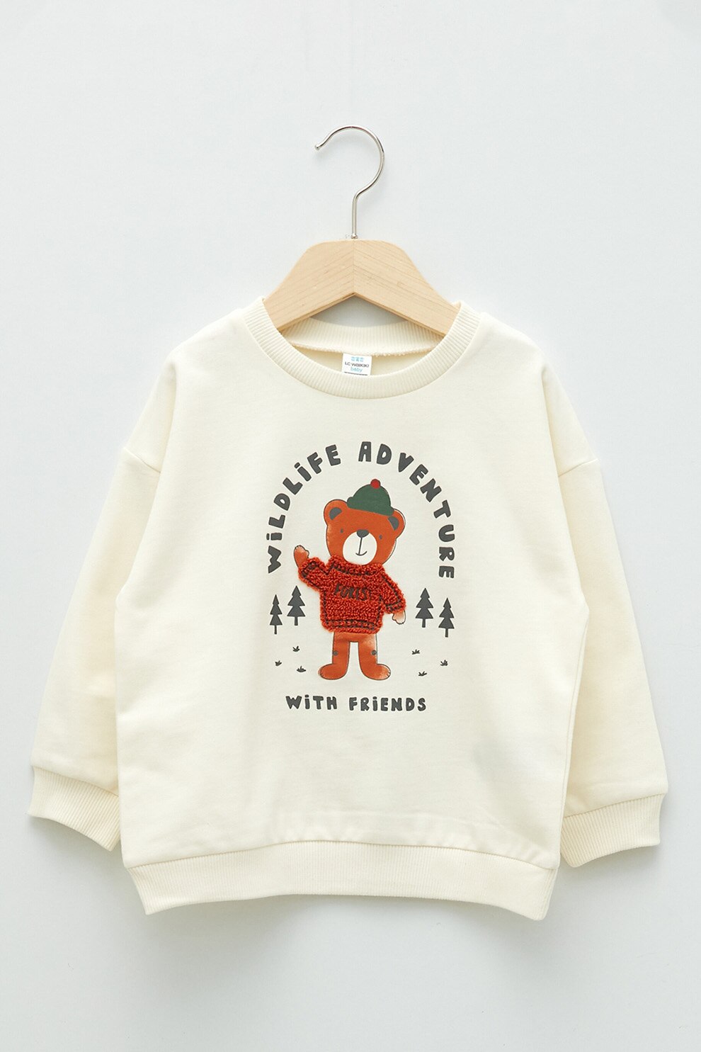 LC WAIKIKI, Bluza sport de bumbac cu imprimeu grafic si text, Crem/Rosu caramiziu/Verde